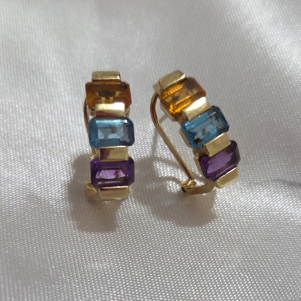 14k Solid Gold Multi-Stone Earrings For Women's - image 1